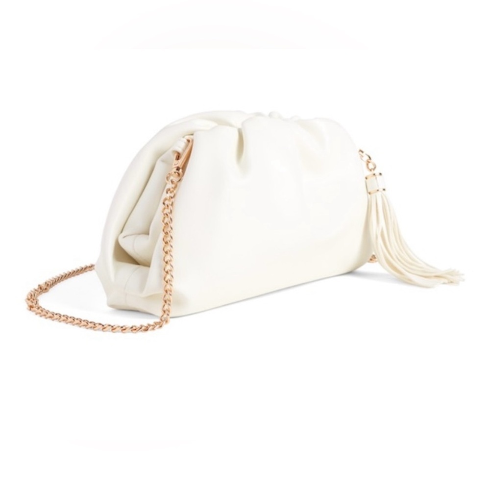 New Understated Leather Vegan Leather Crescent Clutch in White